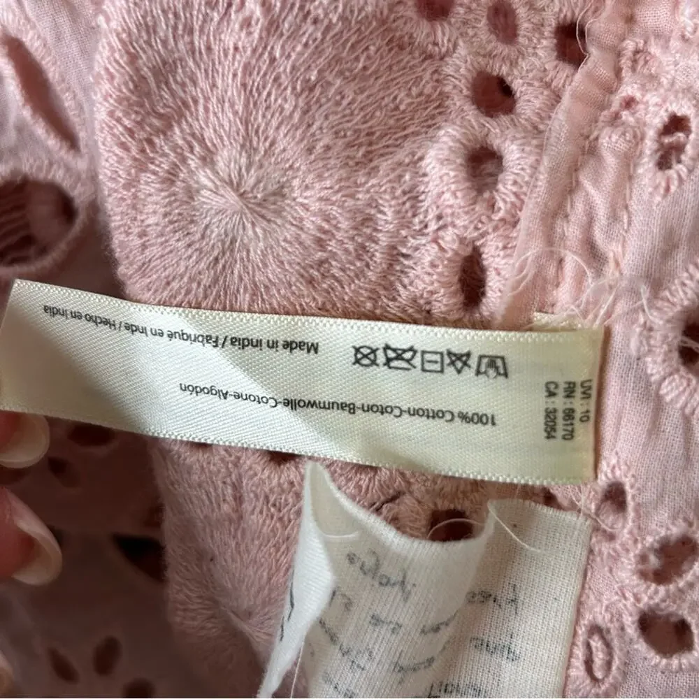 Free People One Yesenia Shacket Top Eyelet Button Down Pink Large